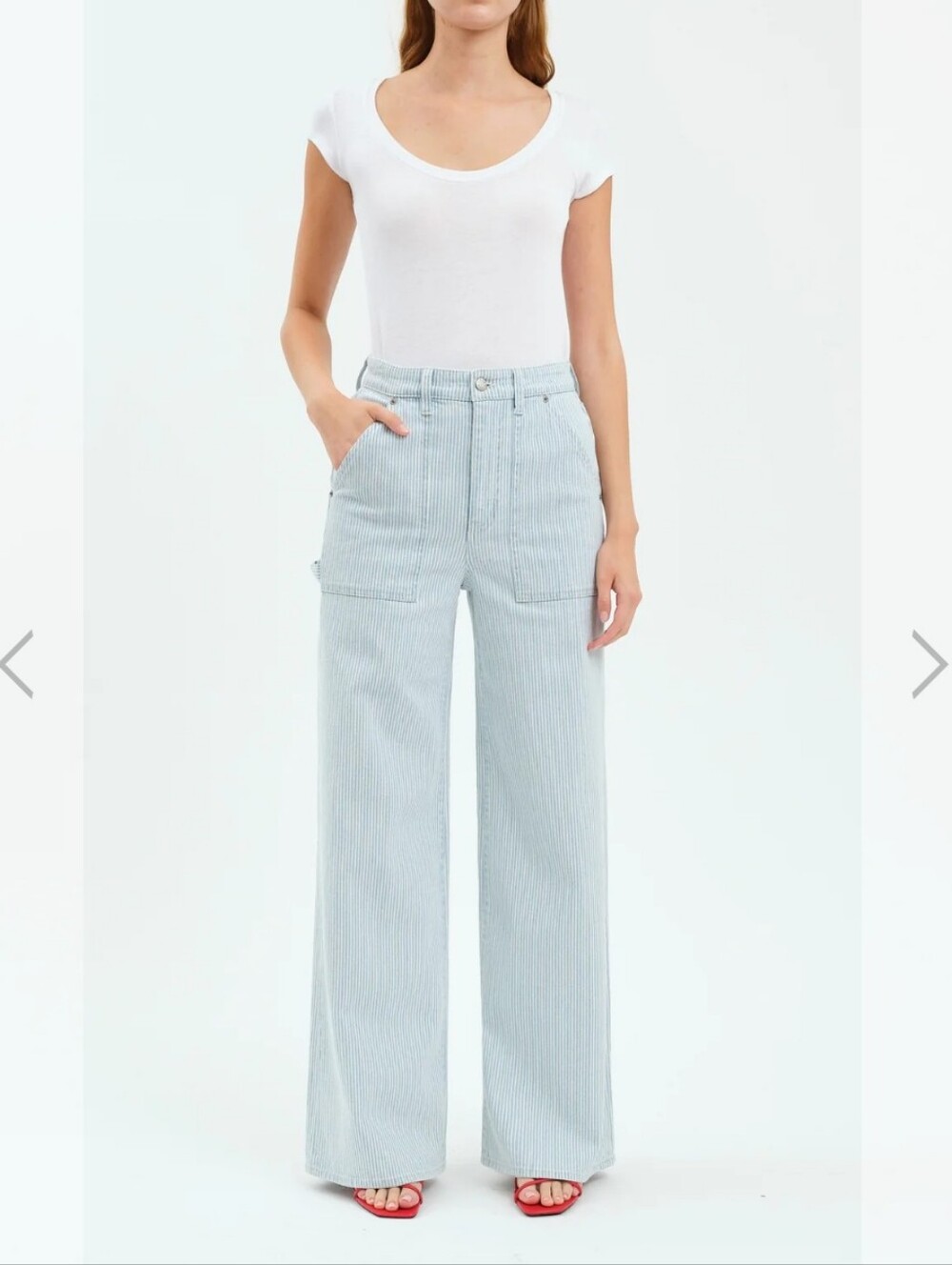 Daze DenimFar Out Utility-Blue Bell Stripe Wide Leg Jeans Size 30